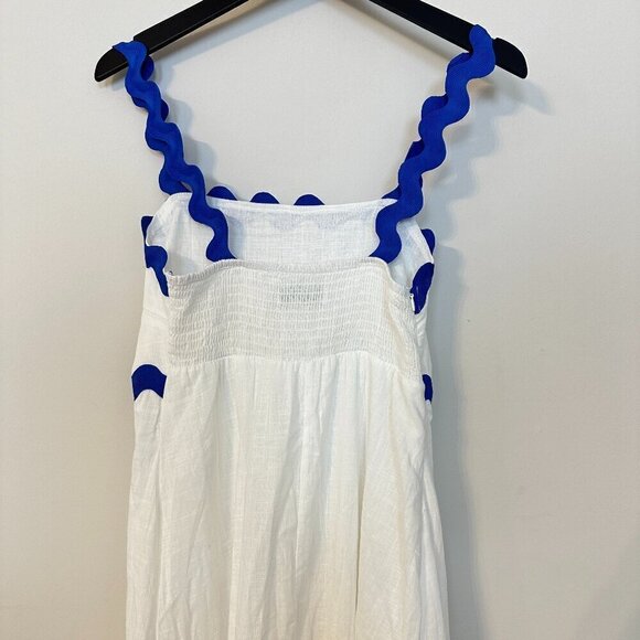 PETAL & PUP Nancy Rickrack Maxi Dress in White/Blue Size Medium - Picture 11 of 13